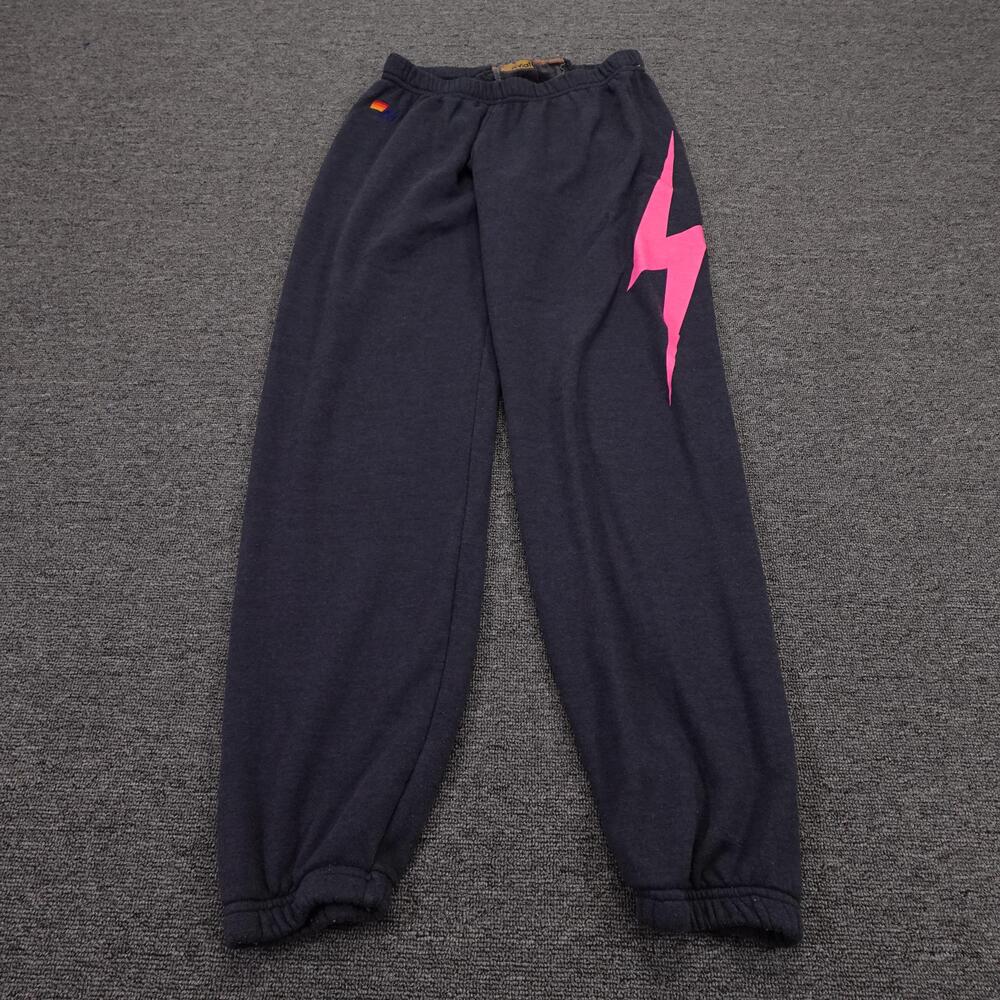 Aviator Nation Fleece Sweatpants Womens Medium Blue Lightning Bolt Made USA